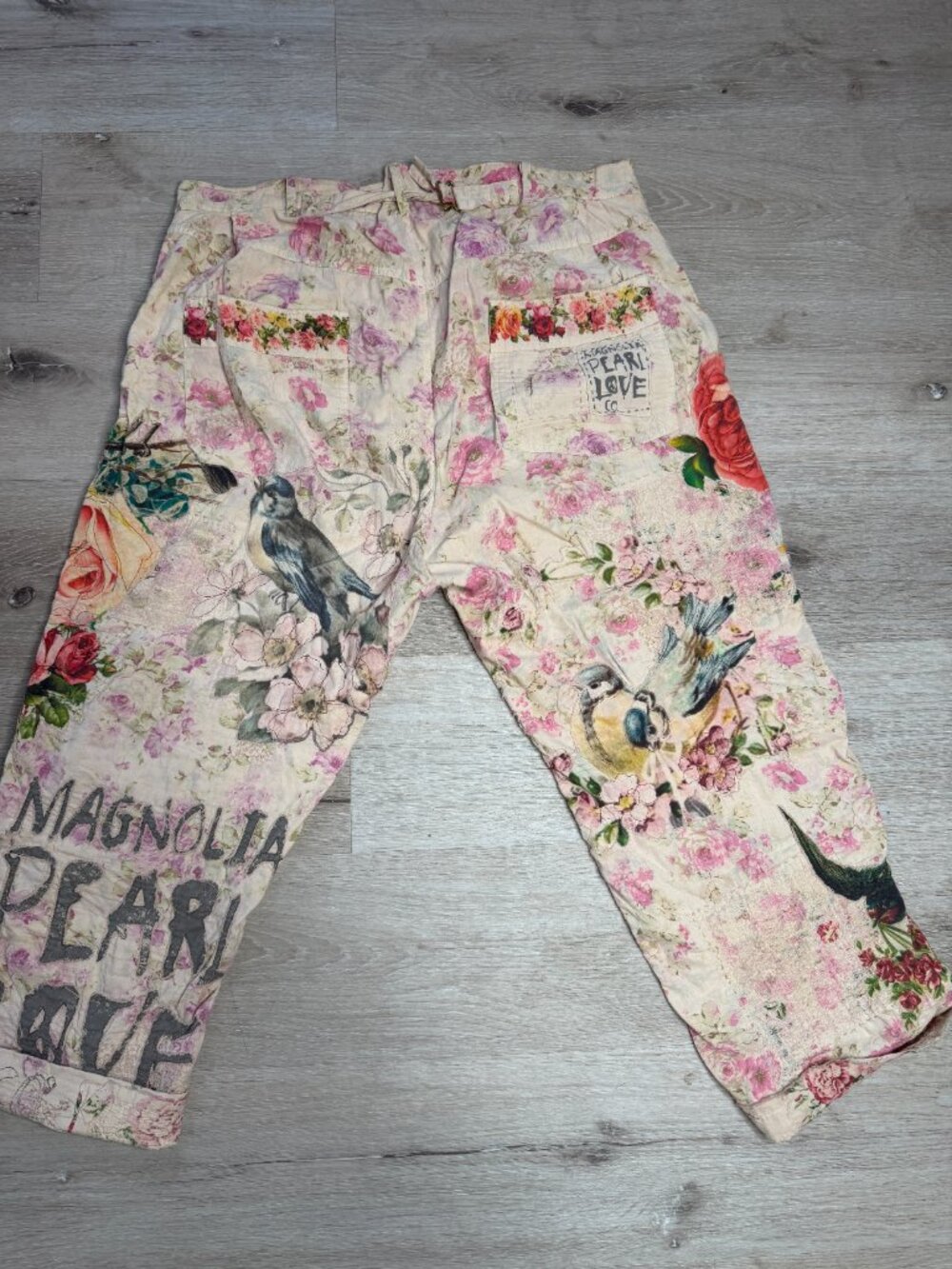 Magnolia Pearl 427 FLORE Rare Miners Pants Floral Bird Peace Art Love OS - Picture 4 of 9
